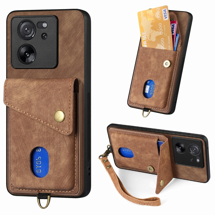 Retro Card Wallet Fold Leather Phone Case with Strap, For Xiaomi 14 Pro, For Xiaomi 14, For Xiaomi Redmi Note 13 5G, For Xiaomi Redmi Note 13 Pro+, For Xiaomi Redmi Note 13 Pro 5G, For Xiaomi 13T / 13T Pro