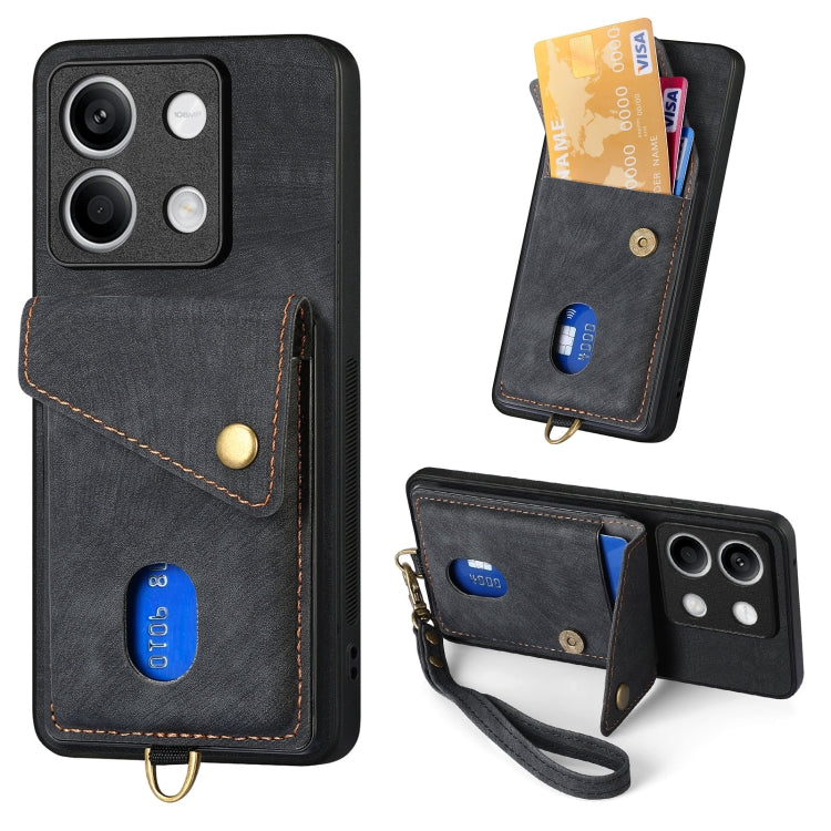 Retro Card Wallet Fold Leather Phone Case with Strap, For Xiaomi 14 Pro, For Xiaomi 14, For Xiaomi Redmi Note 13 5G, For Xiaomi Redmi Note 13 Pro+, For Xiaomi Redmi Note 13 Pro 5G, For Xiaomi 13T / 13T Pro