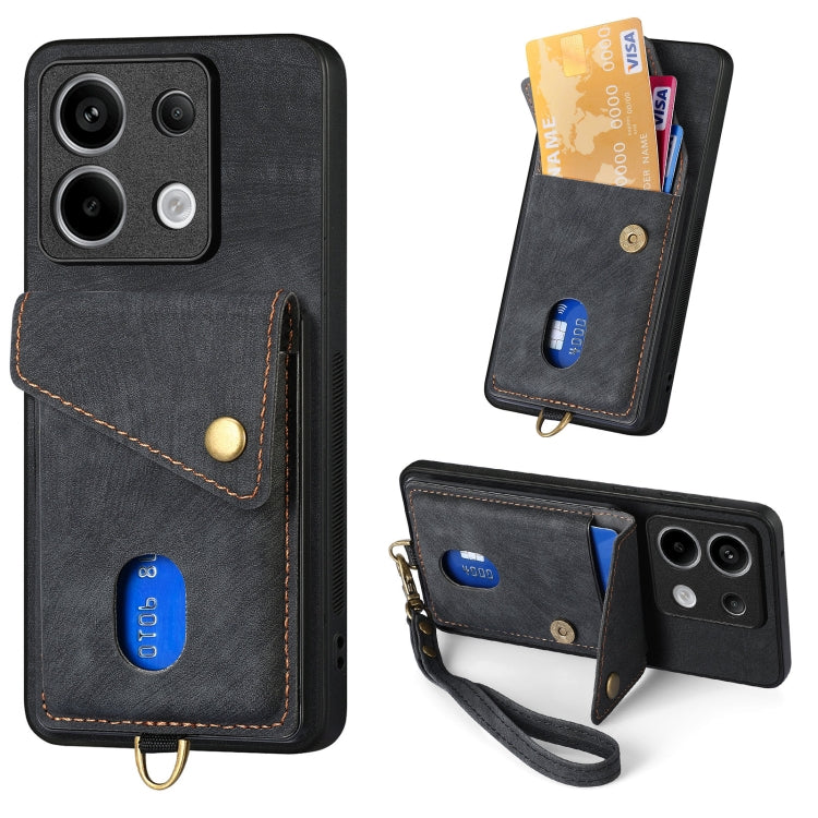 Retro Card Wallet Fold Leather Phone Case with Strap, For Xiaomi 14 Pro, For Xiaomi 14, For Xiaomi Redmi Note 13 5G, For Xiaomi Redmi Note 13 Pro+, For Xiaomi Redmi Note 13 Pro 5G, For Xiaomi 13T / 13T Pro