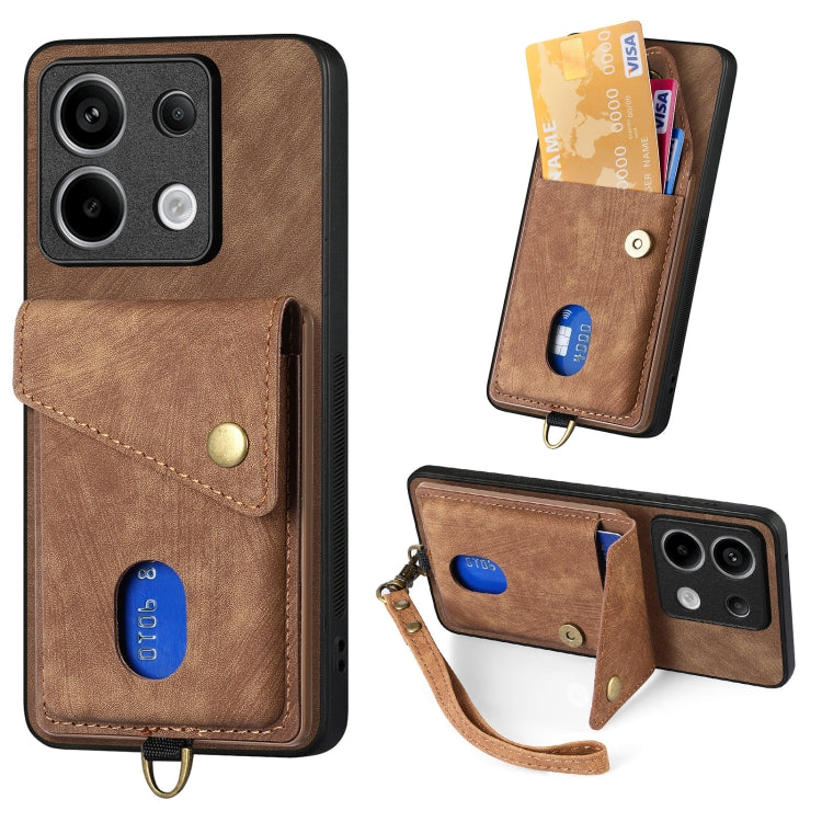 Retro Card Wallet Fold Leather Phone Case with Strap, For Xiaomi 14 Pro, For Xiaomi 14, For Xiaomi Redmi Note 13 5G, For Xiaomi Redmi Note 13 Pro+, For Xiaomi Redmi Note 13 Pro 5G, For Xiaomi 13T / 13T Pro