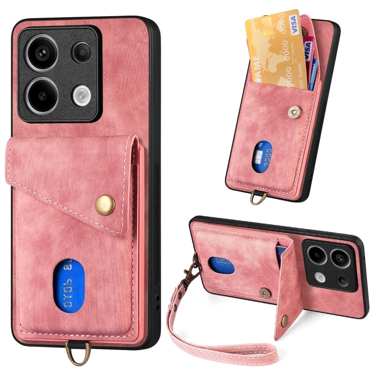 Retro Card Wallet Fold Leather Phone Case with Strap, For Xiaomi 14 Pro, For Xiaomi 14, For Xiaomi Redmi Note 13 5G, For Xiaomi Redmi Note 13 Pro+, For Xiaomi Redmi Note 13 Pro 5G, For Xiaomi 13T / 13T Pro
