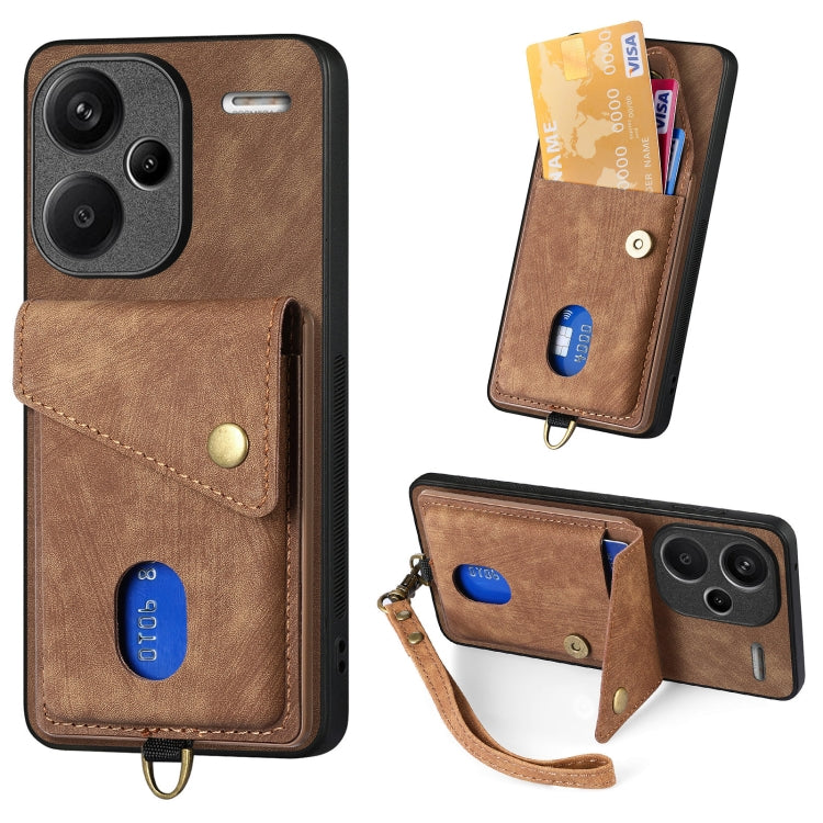 Retro Card Wallet Fold Leather Phone Case with Strap, For Xiaomi 14 Pro, For Xiaomi 14, For Xiaomi Redmi Note 13 5G, For Xiaomi Redmi Note 13 Pro+, For Xiaomi Redmi Note 13 Pro 5G, For Xiaomi 13T / 13T Pro