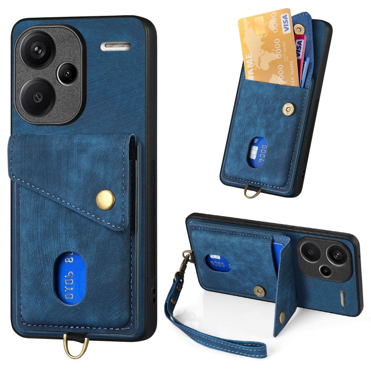 Retro Card Wallet Fold Leather Phone Case with Strap, For Xiaomi 14 Pro, For Xiaomi 14, For Xiaomi Redmi Note 13 5G, For Xiaomi Redmi Note 13 Pro+, For Xiaomi Redmi Note 13 Pro 5G, For Xiaomi 13T / 13T Pro