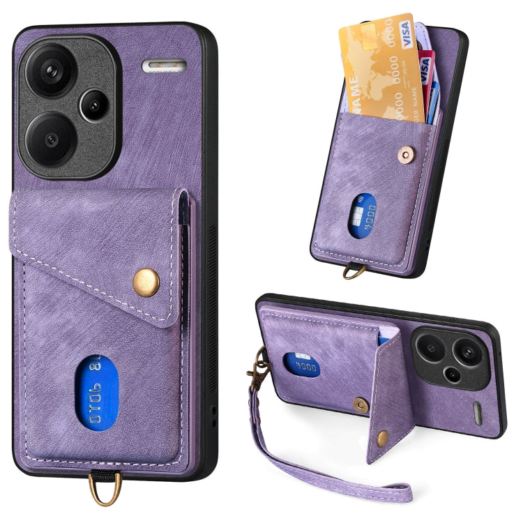 Retro Card Wallet Fold Leather Phone Case with Strap, For Xiaomi 14 Pro, For Xiaomi 14, For Xiaomi Redmi Note 13 5G, For Xiaomi Redmi Note 13 Pro+, For Xiaomi Redmi Note 13 Pro 5G, For Xiaomi 13T / 13T Pro