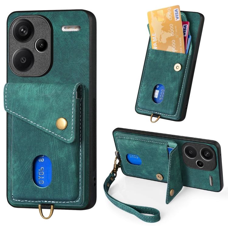Retro Card Wallet Fold Leather Phone Case with Strap, For Xiaomi 14 Pro, For Xiaomi 14, For Xiaomi Redmi Note 13 5G, For Xiaomi Redmi Note 13 Pro+, For Xiaomi Redmi Note 13 Pro 5G, For Xiaomi 13T / 13T Pro