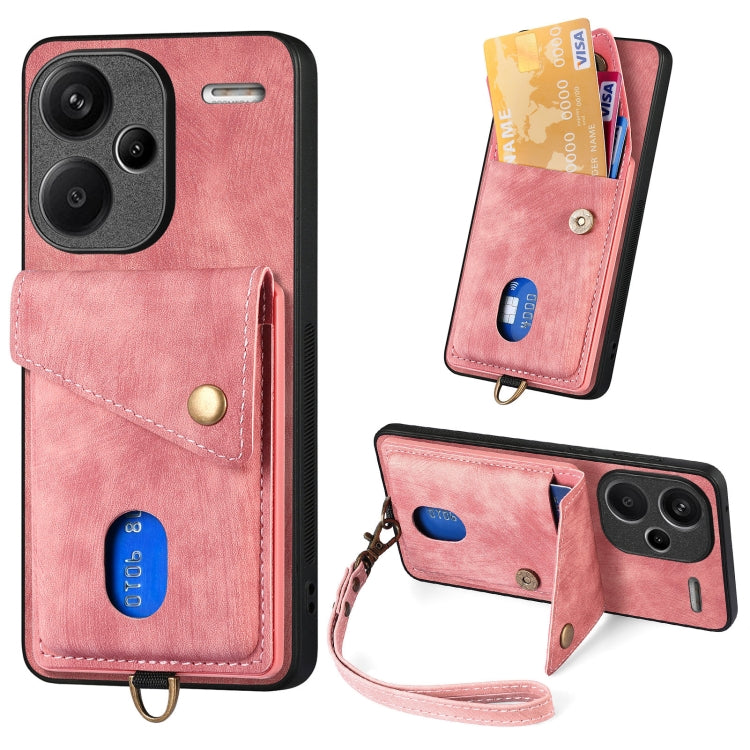 Retro Card Wallet Fold Leather Phone Case with Strap, For Xiaomi 14 Pro, For Xiaomi 14, For Xiaomi Redmi Note 13 5G, For Xiaomi Redmi Note 13 Pro+, For Xiaomi Redmi Note 13 Pro 5G, For Xiaomi 13T / 13T Pro