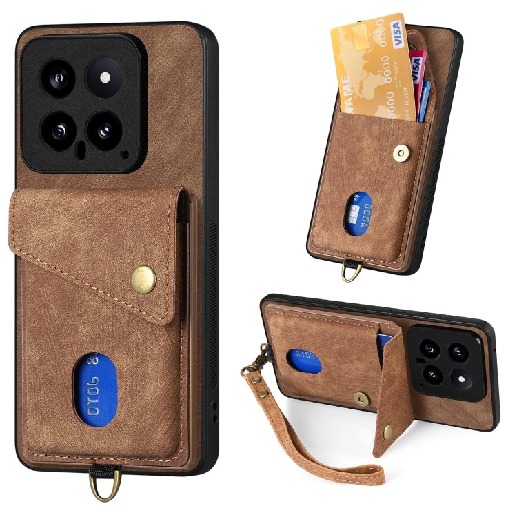 Retro Card Wallet Fold Leather Phone Case with Strap, For Xiaomi 14 Pro, For Xiaomi 14, For Xiaomi Redmi Note 13 5G, For Xiaomi Redmi Note 13 Pro+, For Xiaomi Redmi Note 13 Pro 5G, For Xiaomi 13T / 13T Pro