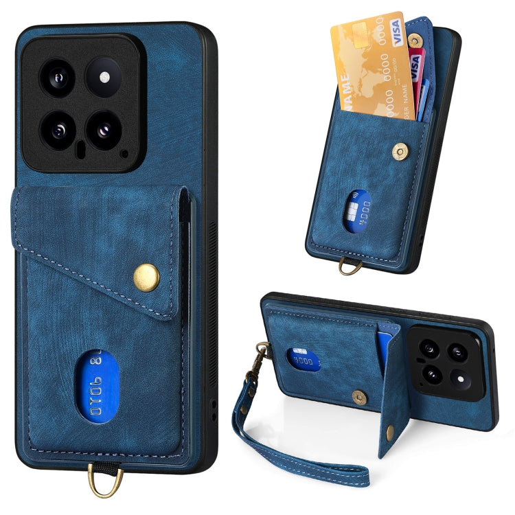 Retro Card Wallet Fold Leather Phone Case with Strap, For Xiaomi 14 Pro, For Xiaomi 14, For Xiaomi Redmi Note 13 5G, For Xiaomi Redmi Note 13 Pro+, For Xiaomi Redmi Note 13 Pro 5G, For Xiaomi 13T / 13T Pro