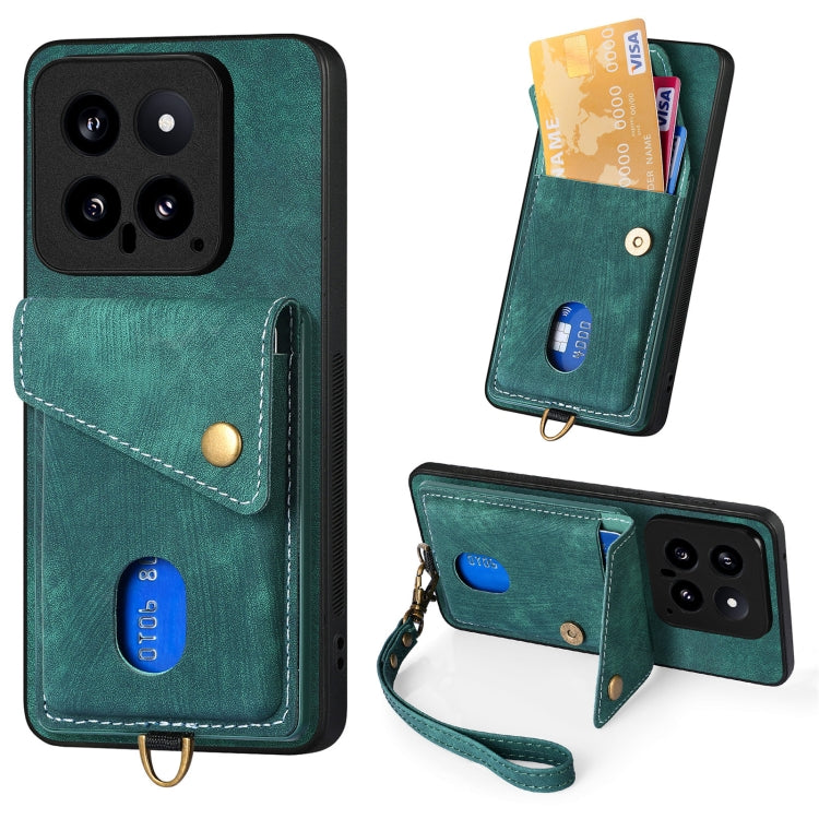Retro Card Wallet Fold Leather Phone Case with Strap, For Xiaomi 14 Pro, For Xiaomi 14, For Xiaomi Redmi Note 13 5G, For Xiaomi Redmi Note 13 Pro+, For Xiaomi Redmi Note 13 Pro 5G, For Xiaomi 13T / 13T Pro