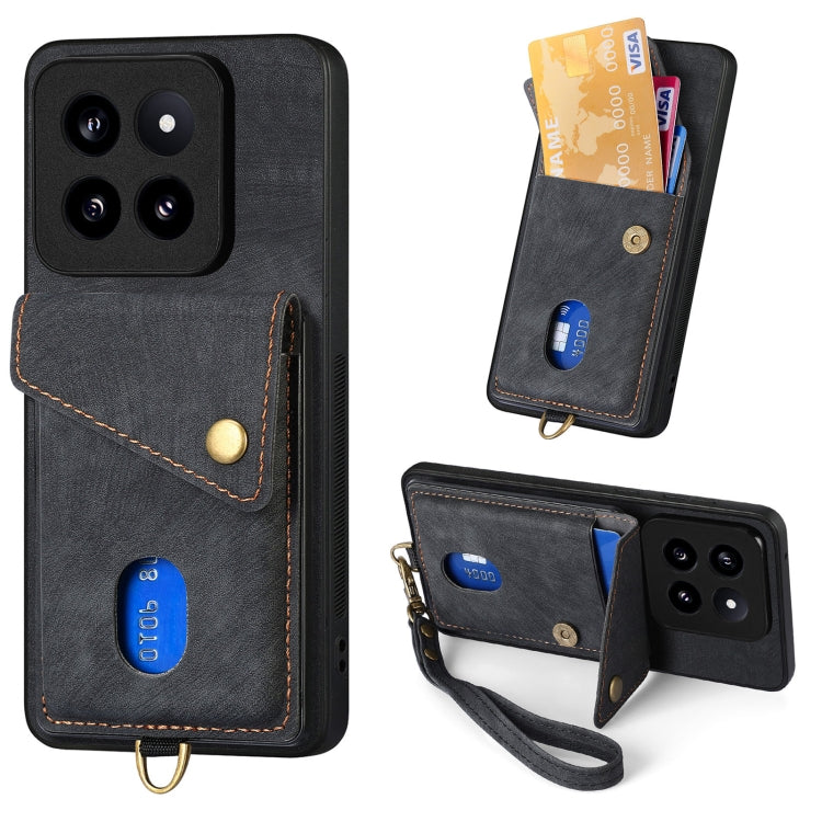 Retro Card Wallet Fold Leather Phone Case with Strap, For Xiaomi 14 Pro, For Xiaomi 14, For Xiaomi Redmi Note 13 5G, For Xiaomi Redmi Note 13 Pro+, For Xiaomi Redmi Note 13 Pro 5G, For Xiaomi 13T / 13T Pro