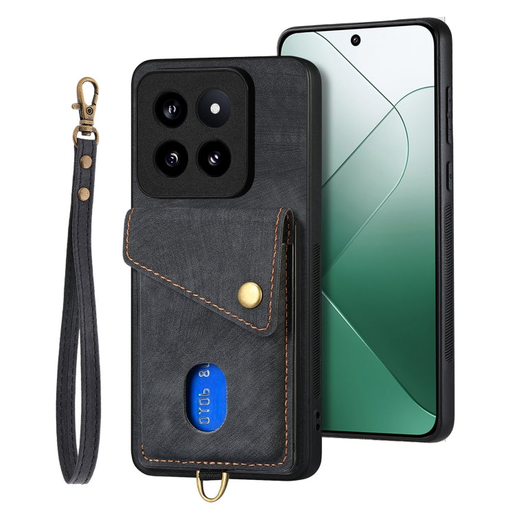 Retro Card Wallet Fold Leather Phone Case with Strap, For Xiaomi 14 Pro, For Xiaomi 14, For Xiaomi Redmi Note 13 5G, For Xiaomi Redmi Note 13 Pro+, For Xiaomi Redmi Note 13 Pro 5G, For Xiaomi 13T / 13T Pro