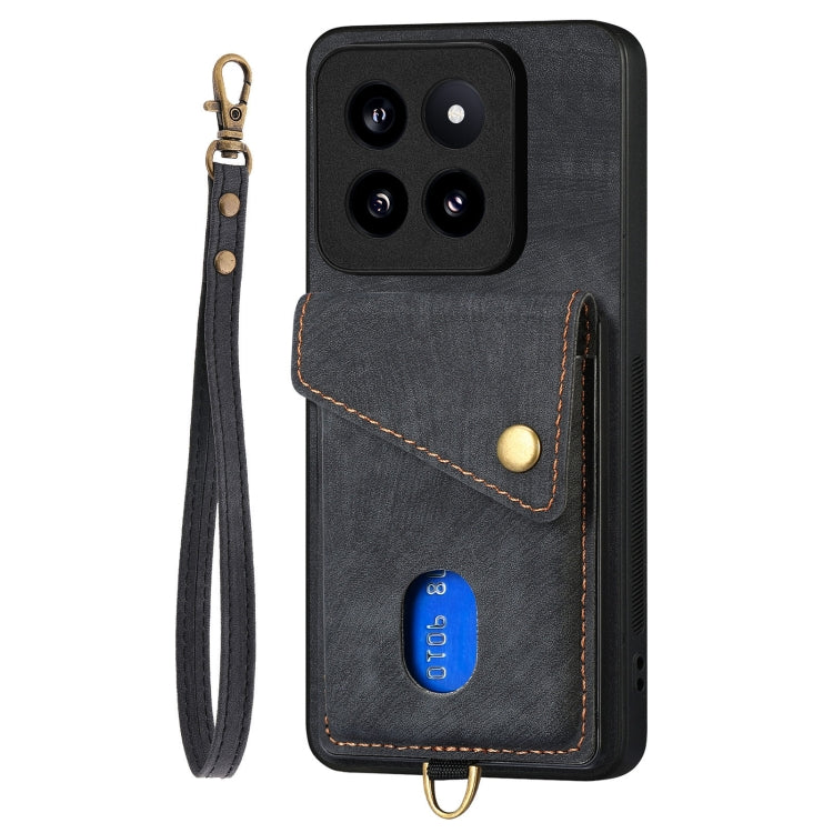 Retro Card Wallet Fold Leather Phone Case with Strap, For Xiaomi 14 Pro, For Xiaomi 14, For Xiaomi Redmi Note 13 5G, For Xiaomi Redmi Note 13 Pro+, For Xiaomi Redmi Note 13 Pro 5G, For Xiaomi 13T / 13T Pro