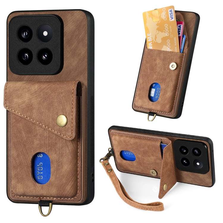 Retro Card Wallet Fold Leather Phone Case with Strap, For Xiaomi 14 Pro, For Xiaomi 14, For Xiaomi Redmi Note 13 5G, For Xiaomi Redmi Note 13 Pro+, For Xiaomi Redmi Note 13 Pro 5G, For Xiaomi 13T / 13T Pro
