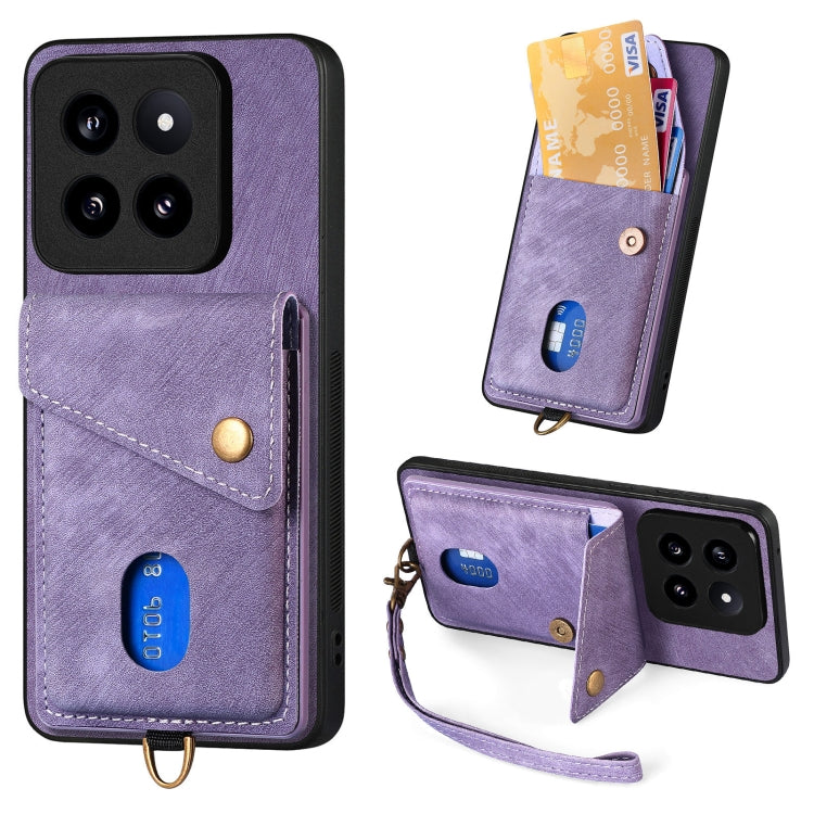 Retro Card Wallet Fold Leather Phone Case with Strap, For Xiaomi 14 Pro, For Xiaomi 14, For Xiaomi Redmi Note 13 5G, For Xiaomi Redmi Note 13 Pro+, For Xiaomi Redmi Note 13 Pro 5G, For Xiaomi 13T / 13T Pro
