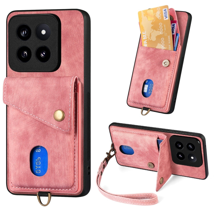 Retro Card Wallet Fold Leather Phone Case with Strap, For Xiaomi 14 Pro, For Xiaomi 14, For Xiaomi Redmi Note 13 5G, For Xiaomi Redmi Note 13 Pro+, For Xiaomi Redmi Note 13 Pro 5G, For Xiaomi 13T / 13T Pro