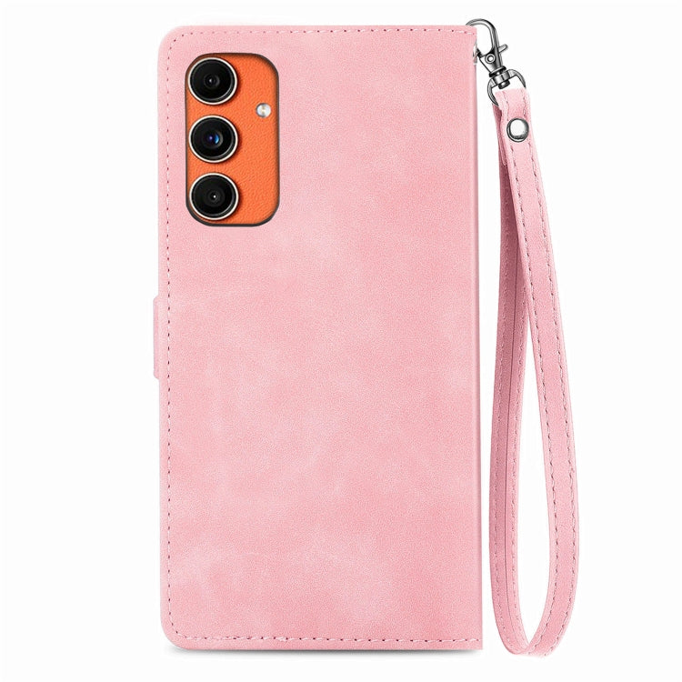 Embossed Flower Zipper Leather Phone Case, For Samsung Galaxy C55, For Samsung Galaxy M55, For Samsung Galaxy A25 5G