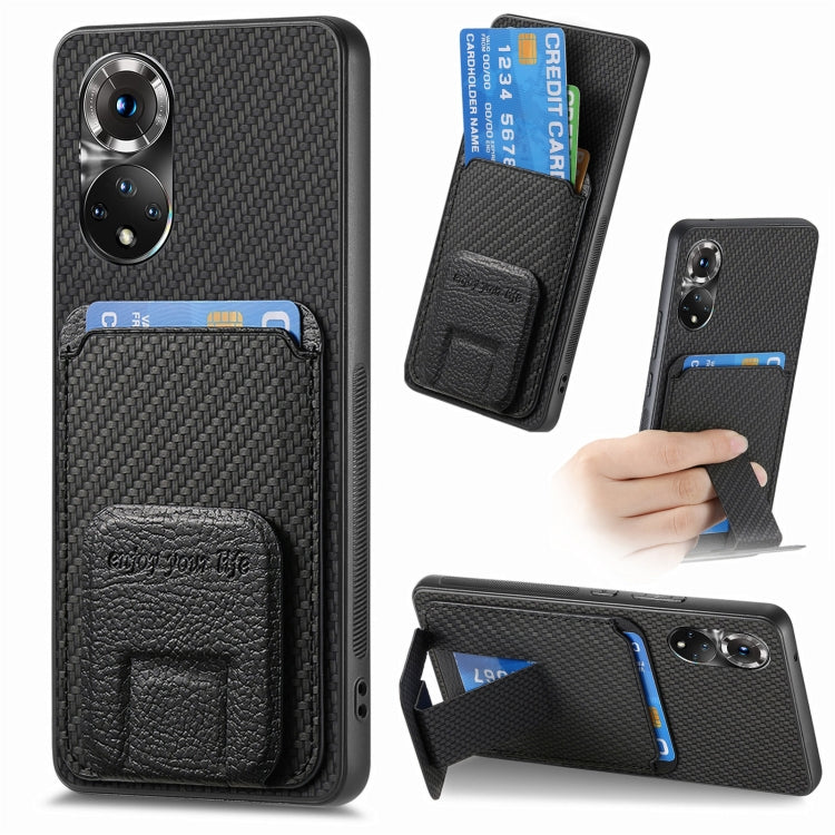 Carbon Fiber Card Bag Fold Stand Phone Case, For Honor 60, For Honor 50, For Honor 50 SE, For Honor X50i / 90 Lite, For Honor X30/X9 5G/Magic4 Lite