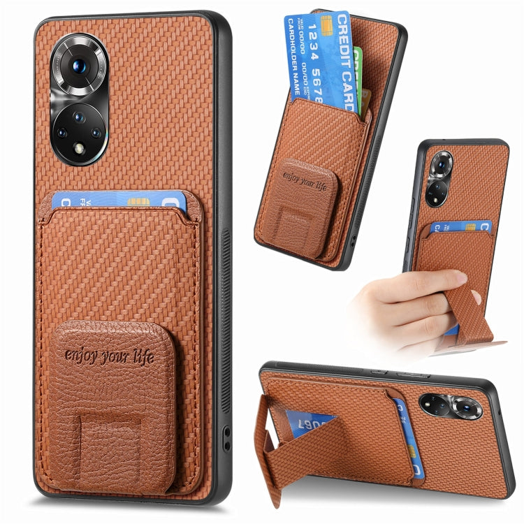 Carbon Fiber Card Bag Fold Stand Phone Case, For Honor 60, For Honor 50, For Honor 50 SE, For Honor X50i / 90 Lite, For Honor X30/X9 5G/Magic4 Lite