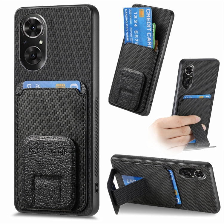 Carbon Fiber Card Bag Fold Stand Phone Case, For Honor 60, For Honor 50, For Honor 50 SE, For Honor X50i / 90 Lite, For Honor X30/X9 5G/Magic4 Lite