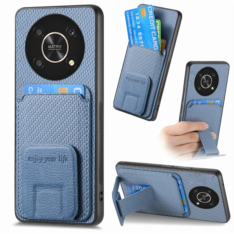 Carbon Fiber Card Bag Fold Stand Phone Case, For Honor 50 SE, For Honor X50i / 90 Lite, For Honor X30/X9 5G/Magic4 Lite