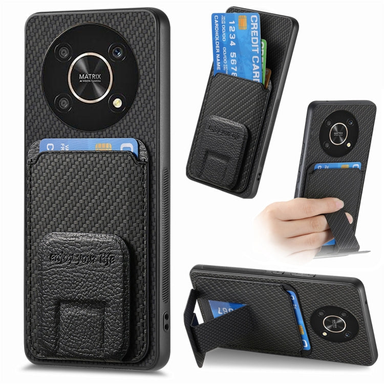 Carbon Fiber Card Bag Fold Stand Phone Case, For Honor 50 SE, For Honor X50i / 90 Lite, For Honor X30/X9 5G/Magic4 Lite