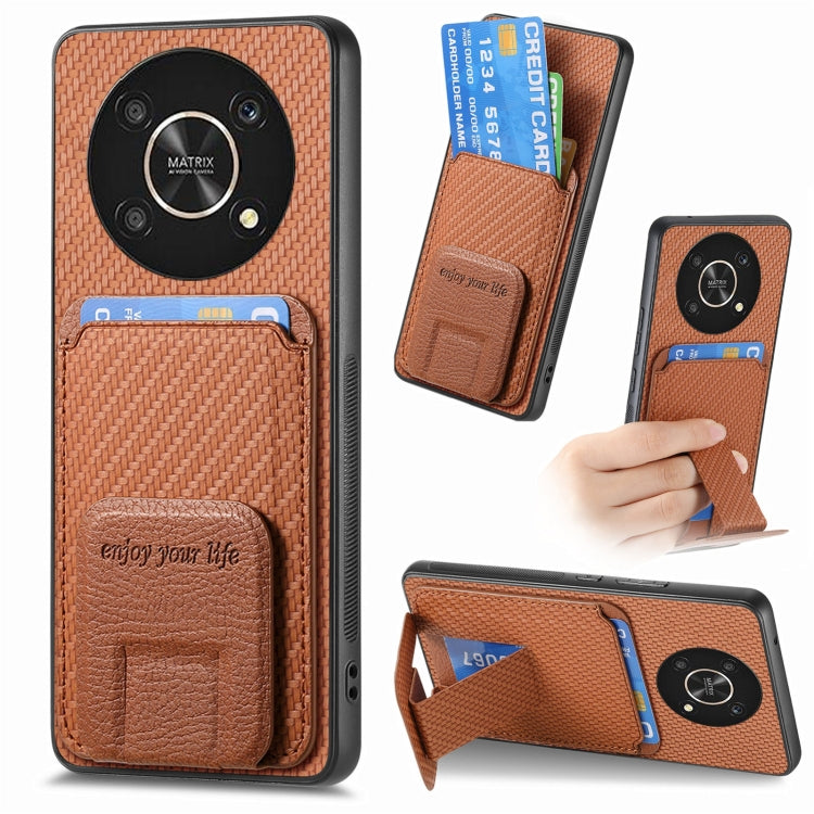 Carbon Fiber Card Bag Fold Stand Phone Case, For Honor 50 SE, For Honor X50i / 90 Lite, For Honor X30/X9 5G/Magic4 Lite