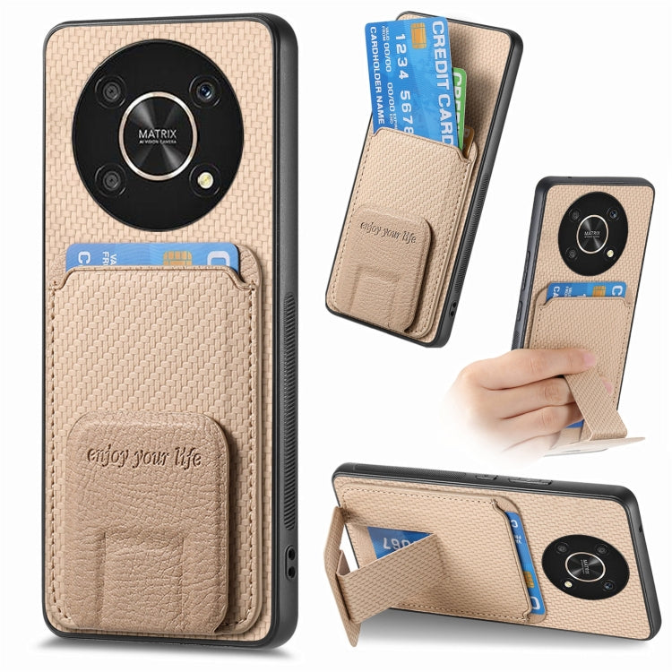 Carbon Fiber Card Bag Fold Stand Phone Case, For Honor 50 SE, For Honor X50i / 90 Lite, For Honor X30/X9 5G/Magic4 Lite