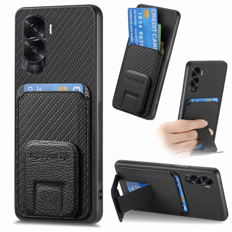 Carbon Fiber Card Bag Fold Stand Phone Case, For Honor 60, For Honor 50, For Honor 50 SE, For Honor X50i / 90 Lite, For Honor X30/X9 5G/Magic4 Lite
