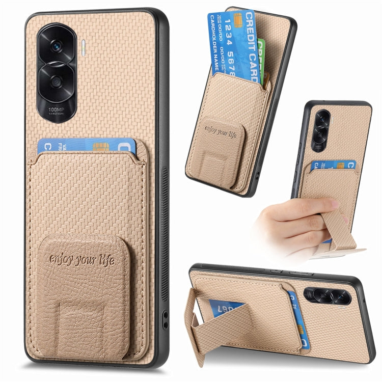 Carbon Fiber Card Bag Fold Stand Phone Case, For Honor 60, For Honor 50, For Honor 50 SE, For Honor X50i / 90 Lite, For Honor X30/X9 5G/Magic4 Lite