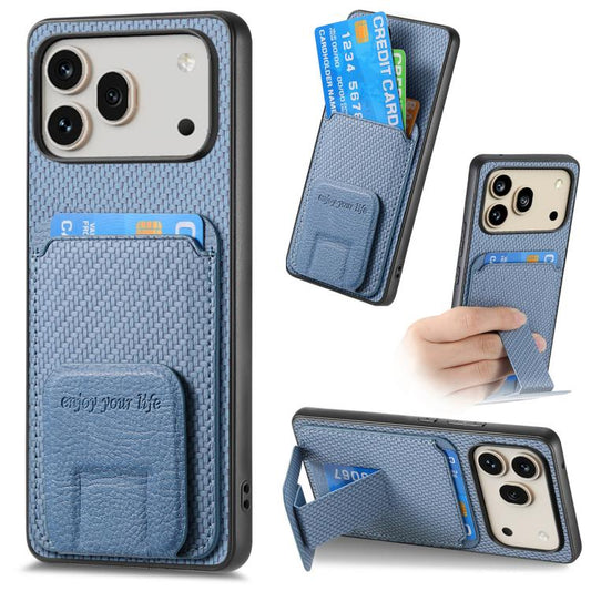 Carbon Fiber Card Bag Fold Stand Phone Case, For Honor 600 Pro Global, For Honor 600 Global, For Honor Magic7 Pro, For Honor Magic6 Pro, For Honor 100 Pro 5G, For Honor 100 5G, For Honor X50i+, For Honor X50 5G, For Honor 90 Pro