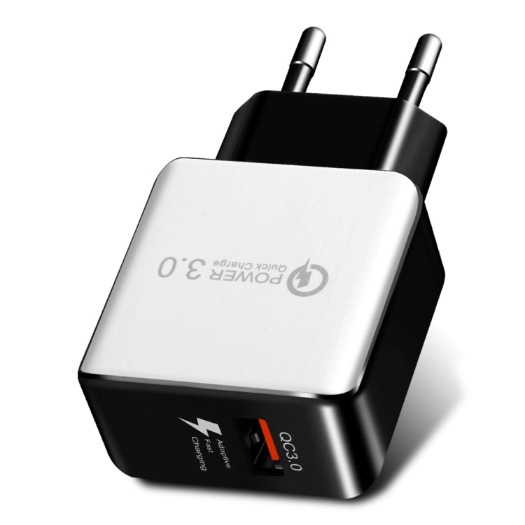 1USB QC 3.0 Wire Drawing Quick Charger EU Plug, QC 3.0 Black, QC 3.0 White