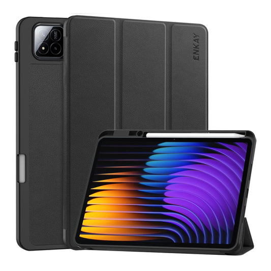 ENKAY Tri-fold Custer Texture TPU Leather Smart Tablet Case with Pen Slot, For Xiaomi Redmi K Pad 2 8.8 2026, For Xiaomi Pad 7 / 7 Pro 11.2