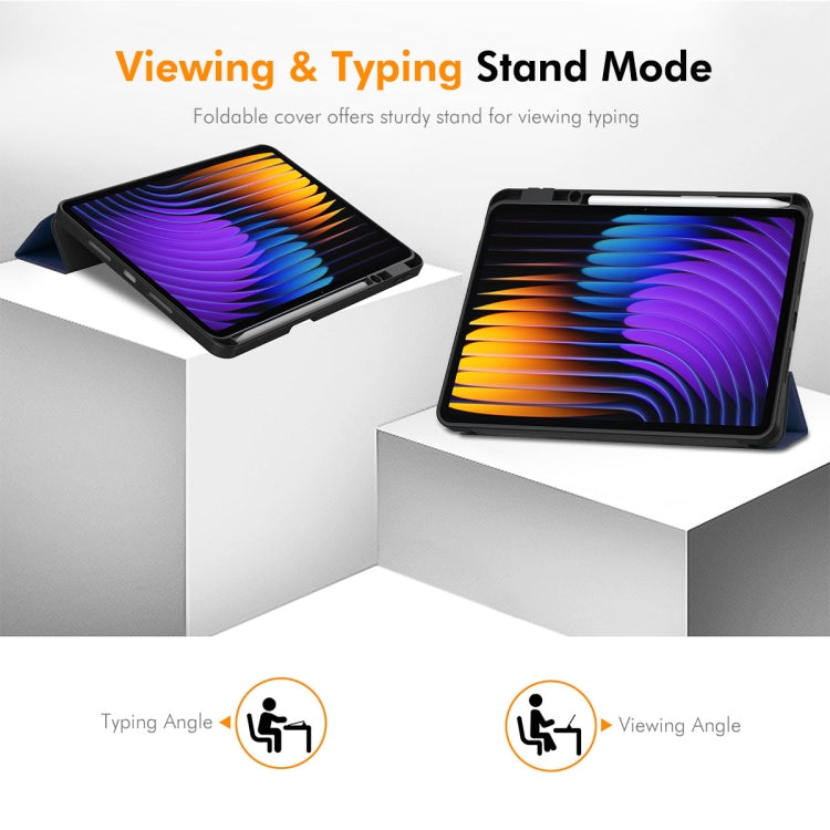 ENKAY Tri-fold Custer Texture TPU Leather Smart Tablet Case with Pen Slot, For Xiaomi Redmi K Pad 2 8.8 2026, For Xiaomi Pad 7 / 7 Pro 11.2