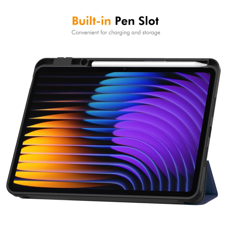 ENKAY Tri-fold Custer Texture TPU Leather Smart Tablet Case with Pen Slot, For Xiaomi Redmi K Pad 2 8.8 2026, For Xiaomi Pad 7 / 7 Pro 11.2