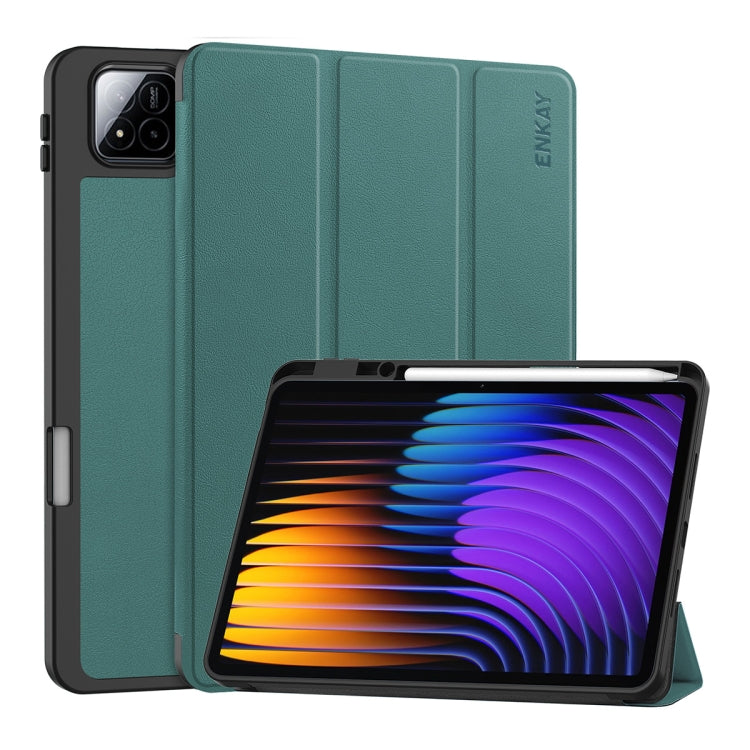 ENKAY Tri-fold Custer Texture TPU Leather Smart Tablet Case with Pen Slot, For Xiaomi Redmi K Pad 2 8.8 2026, For Xiaomi Pad 7 / 7 Pro 11.2