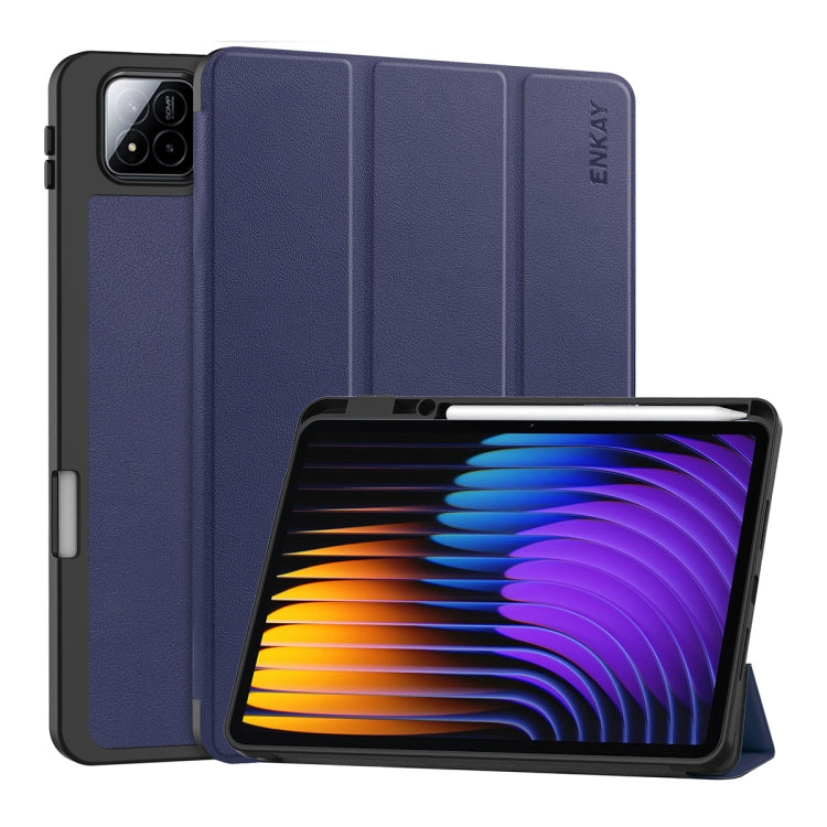 ENKAY Tri-fold Custer Texture TPU Leather Smart Tablet Case with Pen Slot, For Xiaomi Redmi K Pad 2 8.8 2026, For Xiaomi Pad 7 / 7 Pro 11.2