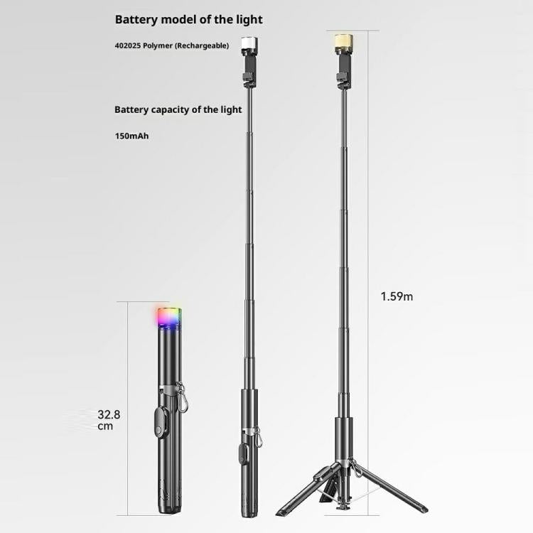 P24-D Live Streaming Anti Shake Extendable Selfie Stick Portable Phone Tripod Stand with Fill Light, P24-D
