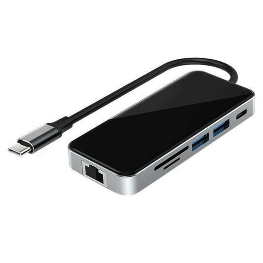 HC-76 4K HD RJ45 Ethernet SD TF Card Reader Multi Port Adapter 10 in 1 USB-C Hub Docking Station, HC-76