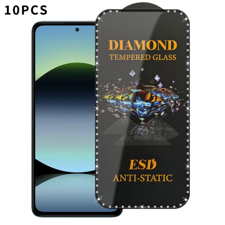 10pcs Full-Screen Diamond-Studded Silkscreen High-Definition Anti-Static Tempered Glass Film, For Redmi A5 4G 171.7mm, For Redmi Note 14S 4G, For Redmi 14C 5G, For Redmi Note 14 5G, For Redmi 14R, For Redmi 13R, For Redmi 13C 5G, For Redmi Note 13     ...
