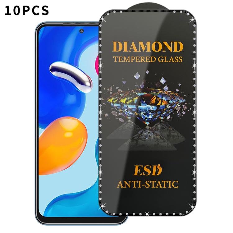 10pcs Full-Screen Diamond-Studded Silkscreen High-Definition Anti-Static Tempered Glass Film, For Redmi A5 4G 171.7mm, For Redmi Note 14S 4G, For Redmi 14C 5G, For Redmi Note 14 5G, For Redmi 14R, For Redmi 13R, For Redmi 13C 5G, For Redmi Note 13     ...