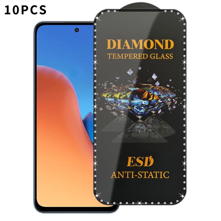 10pcs Full-Screen Diamond-Studded Silkscreen High-Definition Anti-Static Tempered Glass Film, For Redmi A5 4G 171.7mm, For Redmi Note 14S 4G, For Redmi 14C 5G, For Redmi Note 14 5G, For Redmi 14R, For Redmi 13R, For Redmi 13C 5G, For Redmi Note 13     ...