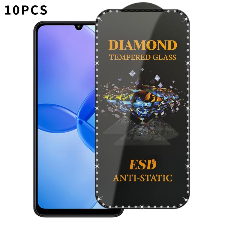 10pcs Full-Screen Diamond-Studded Silkscreen High-Definition Anti-Static Tempered Glass Film, For Redmi A5 4G 171.7mm, For Redmi Note 14S 4G, For Redmi 14C 5G, For Redmi Note 14 5G, For Redmi 14R, For Redmi 13R, For Redmi 13C 5G, For Redmi Note 13     ...