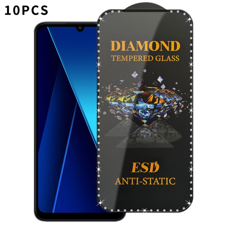 10pcs Full-Screen Diamond-Studded Silkscreen High-Definition Anti-Static Tempered Glass Film, For Xiaomi Poco M7, For Xiaomi Poco C75, For Xiaomi Poco M6 Pro 4G, For Xiaomi Poco C65, For Xiaomi Poco F5 Pro, For Xiaomi Poco C51, For Xiaomi Poco C50     ...