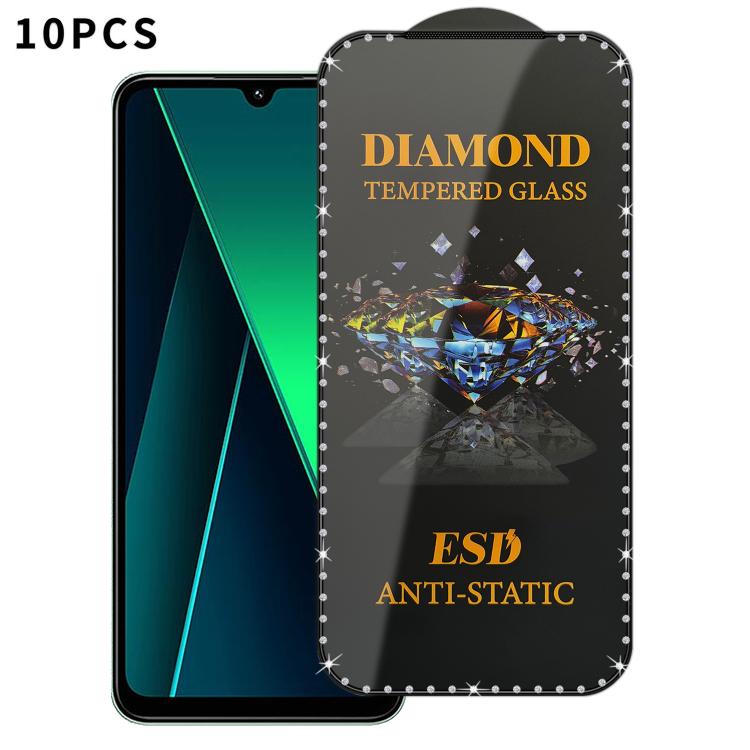 10pcs Full-Screen Diamond-Studded Silkscreen High-Definition Anti-Static Tempered Glass Film, For Xiaomi Poco M7, For Xiaomi Poco C75, For Xiaomi Poco M6 Pro 4G, For Xiaomi Poco C65, For Xiaomi Poco F5 Pro, For Xiaomi Poco C51, For Xiaomi Poco C50     ...