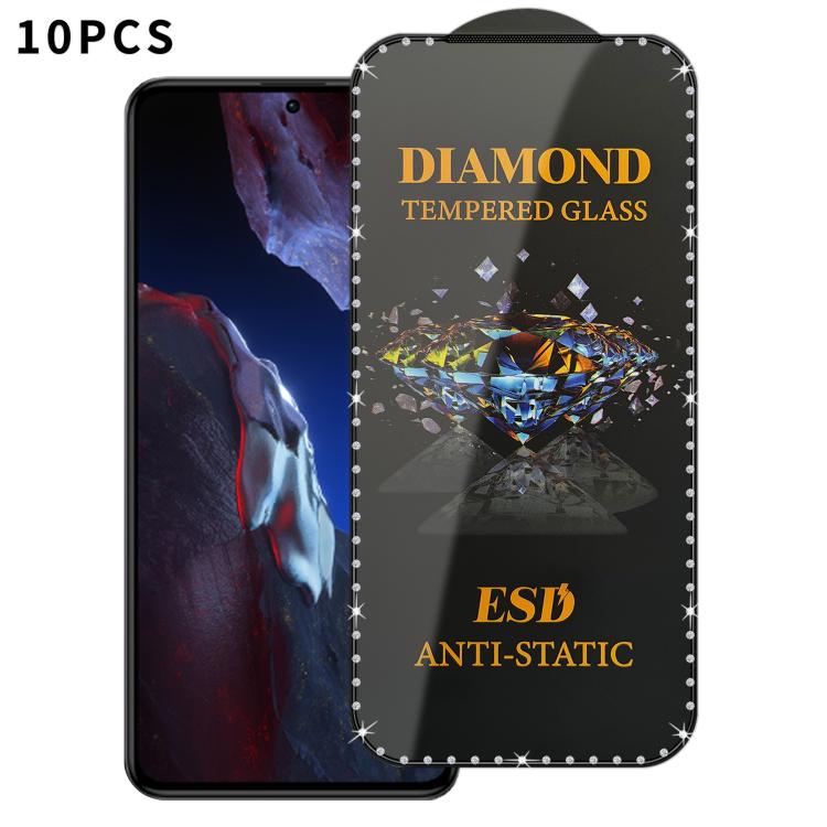 10pcs Full-Screen Diamond-Studded Silkscreen High-Definition Anti-Static Tempered Glass Film, For Xiaomi Poco M7, For Xiaomi Poco C75, For Xiaomi Poco M6 Pro 4G, For Xiaomi Poco C65, For Xiaomi Poco F5 Pro, For Xiaomi Poco C51, For Xiaomi Poco C50     ...