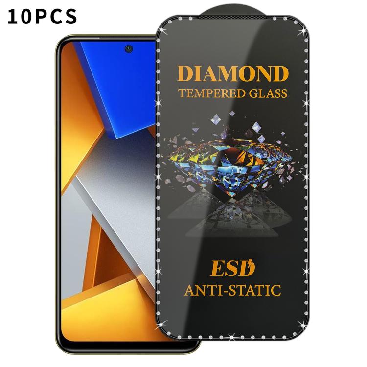 10pcs Full-Screen Diamond-Studded Silkscreen High-Definition Anti-Static Tempered Glass Film, For Xiaomi Poco M7, For Xiaomi Poco C75, For Xiaomi Poco M6 Pro 4G, For Xiaomi Poco C65, For Xiaomi Poco F5 Pro, For Xiaomi Poco C51, For Xiaomi Poco C50     ...