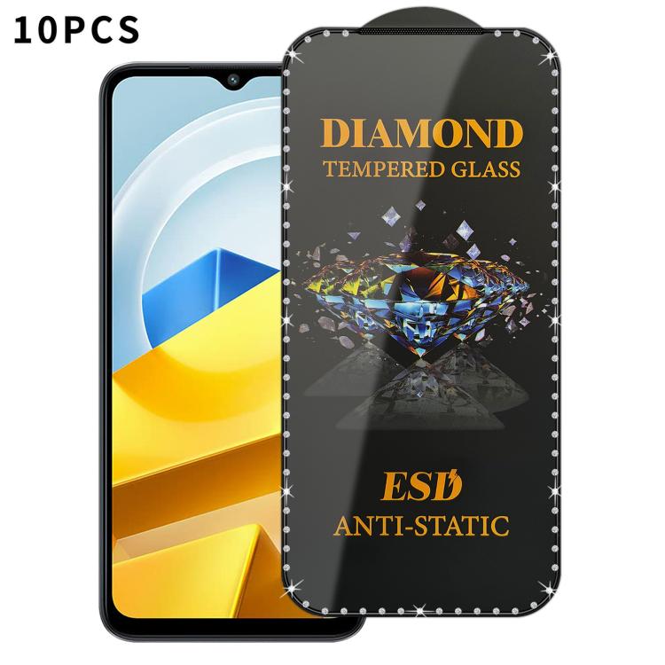 10pcs Full-Screen Diamond-Studded Silkscreen High-Definition Anti-Static Tempered Glass Film, For Xiaomi Poco M7, For Xiaomi Poco C75, For Xiaomi Poco M6 Pro 4G, For Xiaomi Poco C65, For Xiaomi Poco F5 Pro, For Xiaomi Poco C51, For Xiaomi Poco C50     ...