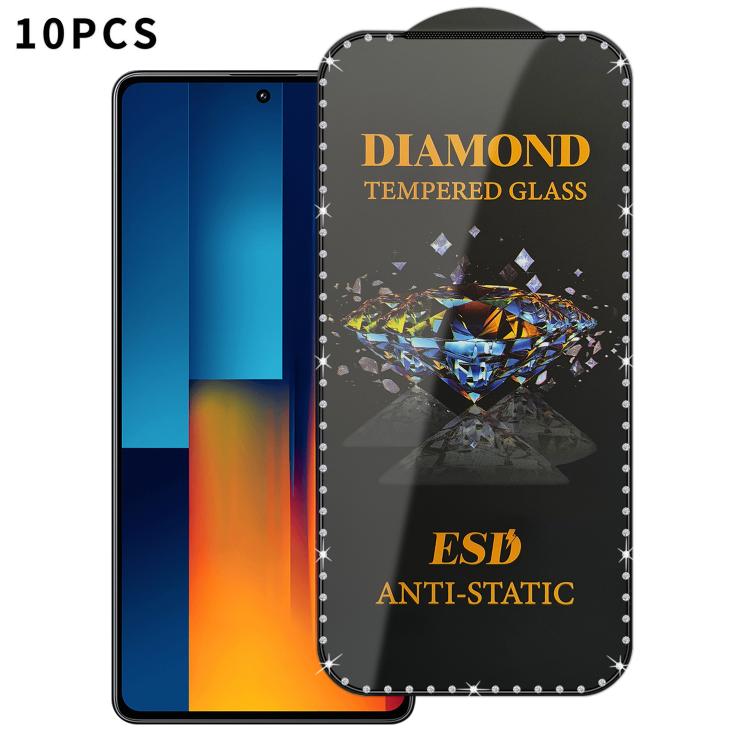 10pcs Full-Screen Diamond-Studded Silkscreen High-Definition Anti-Static Tempered Glass Film, For Xiaomi Poco M7, For Xiaomi Poco C75, For Xiaomi Poco M6 Pro 4G, For Xiaomi Poco C65, For Xiaomi Poco F5 Pro, For Xiaomi Poco C51, For Xiaomi Poco C50     ...
