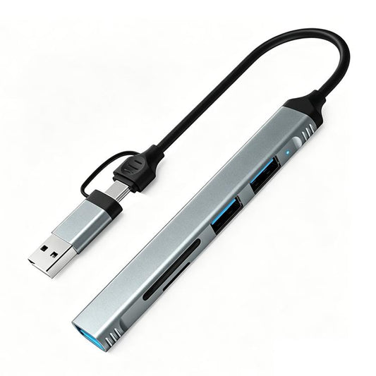 HC-77A USB-C / USB-A to USB 3.0 / 2.0 SD TF Card Reader 5 in 1 Aluminum Alloy Expansion Hub, HC-77A