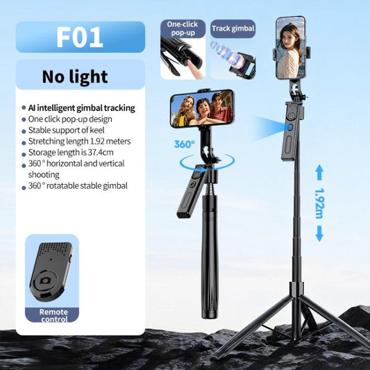 F01 For Live Streaming AI Smart Face Tracking Gimbal Selfie Stick 192cm Telescopic Tripod Stand